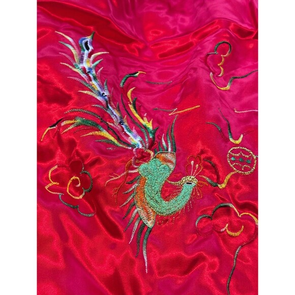 Vintage Child's Red Satin Chinese Hanfu Cloak Embroidered Hooded Cape Doupeng - Picture 2 of 13